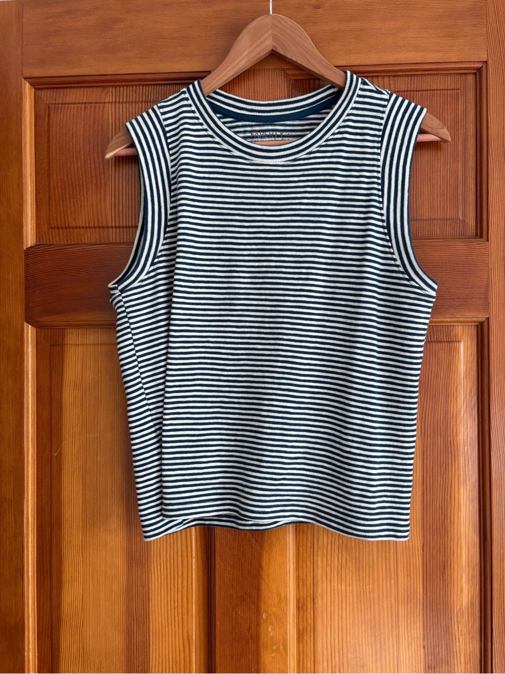 Faherty Black & White Striped Sleeveless Crew Tank
